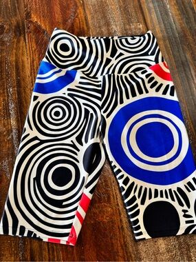 High-Waist Women’s Bike Shorts — Black, White & Blue Graphic
